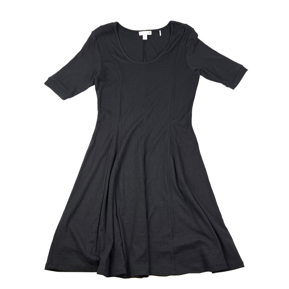 Toad & Co Daisy Ribbed Cafe Dress Sz S Black Fit & Flare S/S Casual Goth‎
